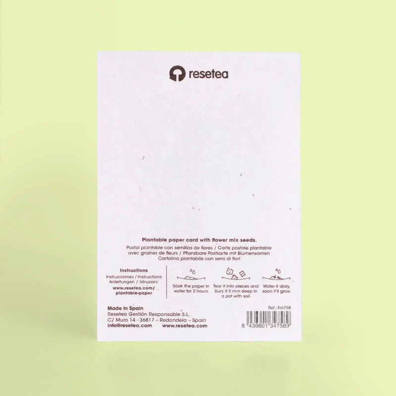 Postal Plantable Picnic Semillas de Flores | Papel de Algodón Reciclado | Regalo Original - Resetea
