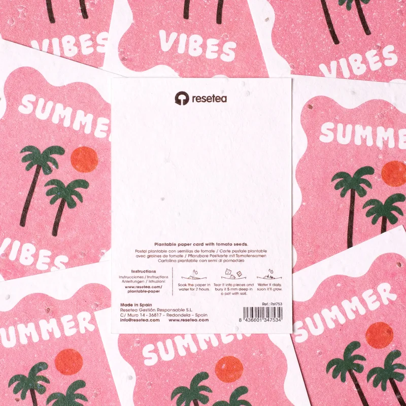 Postal Plantable Summer Vibes Semillas de Tomate | Papel de Algodón Reciclado | Regalo Original - Resetea