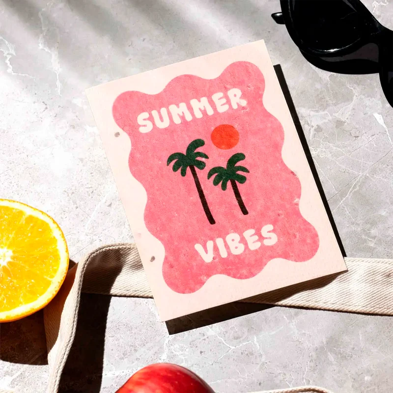 Postal Plantable Summer Vibes Semillas de Tomate | Papel de Algodón Reciclado | Regalo Original - Resetea