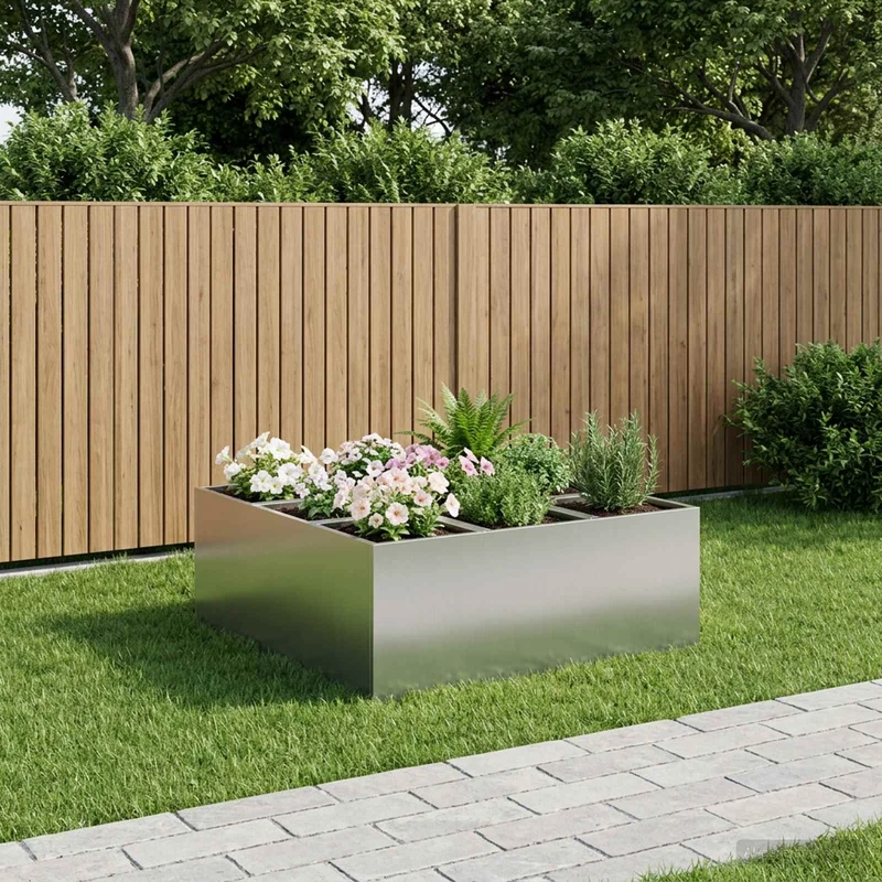 Macetero De Jardín Plateado 100 X 100 X 40 Cm Acero Galvanizado