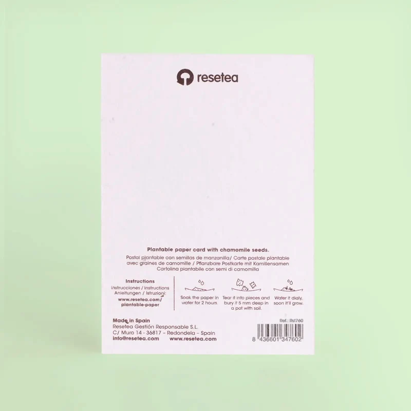 Postal Plantable Camping Semillas de Manzanilla | Papel de Algodón Reciclado | Regalo Original - Resetea