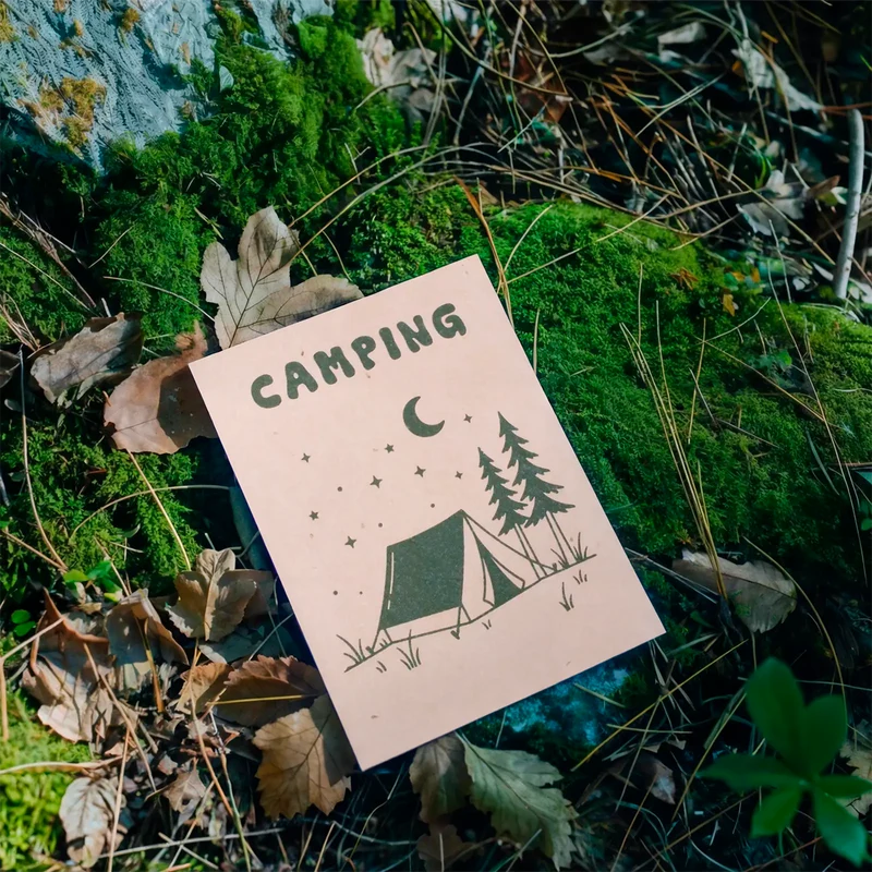 Postal Plantable Camping Semillas de Manzanilla | Papel de Algodón Reciclado | Regalo Original - Resetea