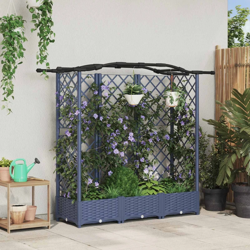 Cama Elevada Con Trellis Y Techo Gris 163 X 40 X 123 Cm Pp