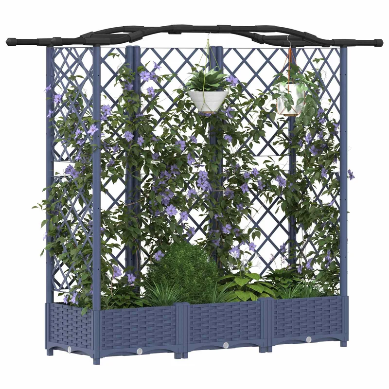 Cama Elevada Con Trellis Y Techo Gris 163 X 40 X 123 Cm Pp