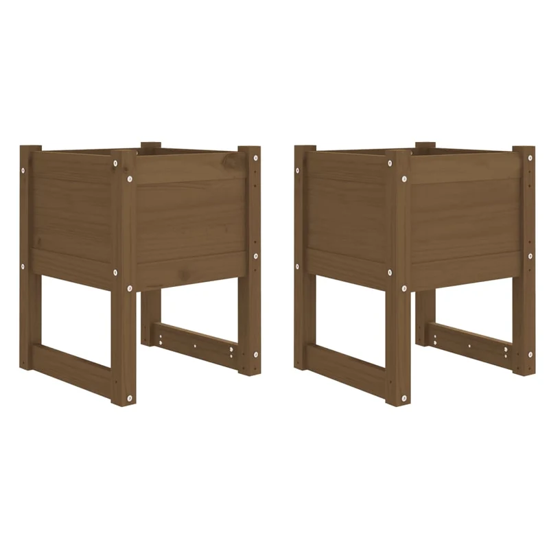 Jardinera 2 Uds Madera Maciza De Pino Marrón Miel 40x40x52,5 Cm