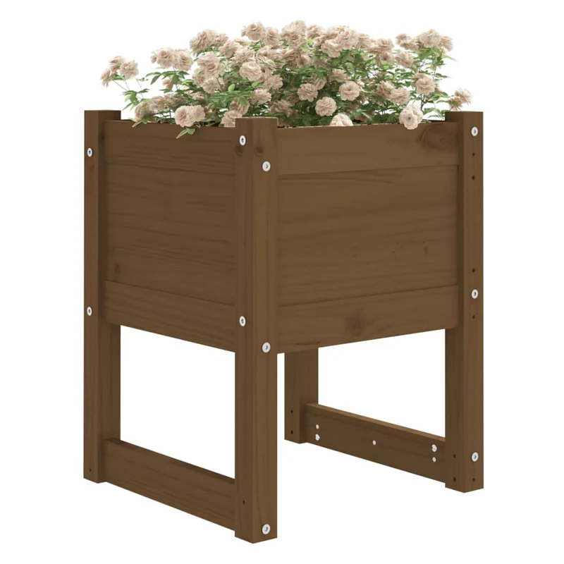 Jardinera 2 Uds Madera Maciza De Pino Marrón Miel 40x40x52,5 Cm