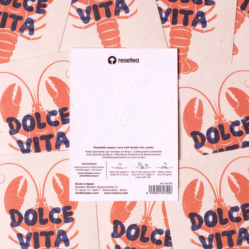 Postal Plantable Dolce Vita Semillas de Flores | Papel de Algodón Reciclado | Regalo Original - Resetea