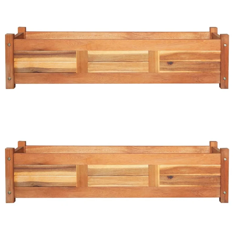 Arriates Elevados De Jardín 2 Pzas Madera Acacia 100x30x25 Cm