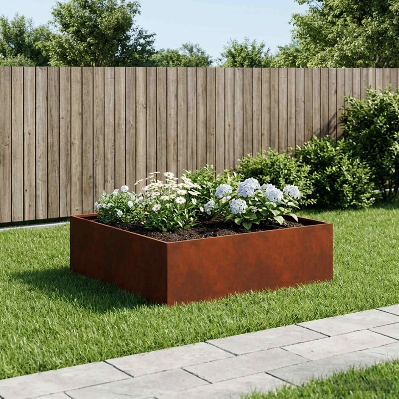 Macetero De Jardín Oxidado 80 X 80 X 30 Cm Acero Oxidado
