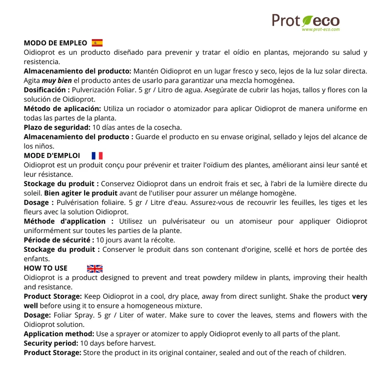 Tratamiento ecológico contra oídio en plantas Oidioprot Prot-eco 100 g