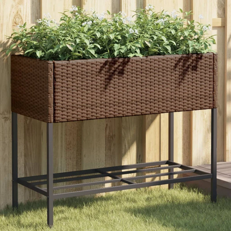 Jardineras Con Estante 2 Uds Ratán Sintético Marrón 90x40x75 Cm