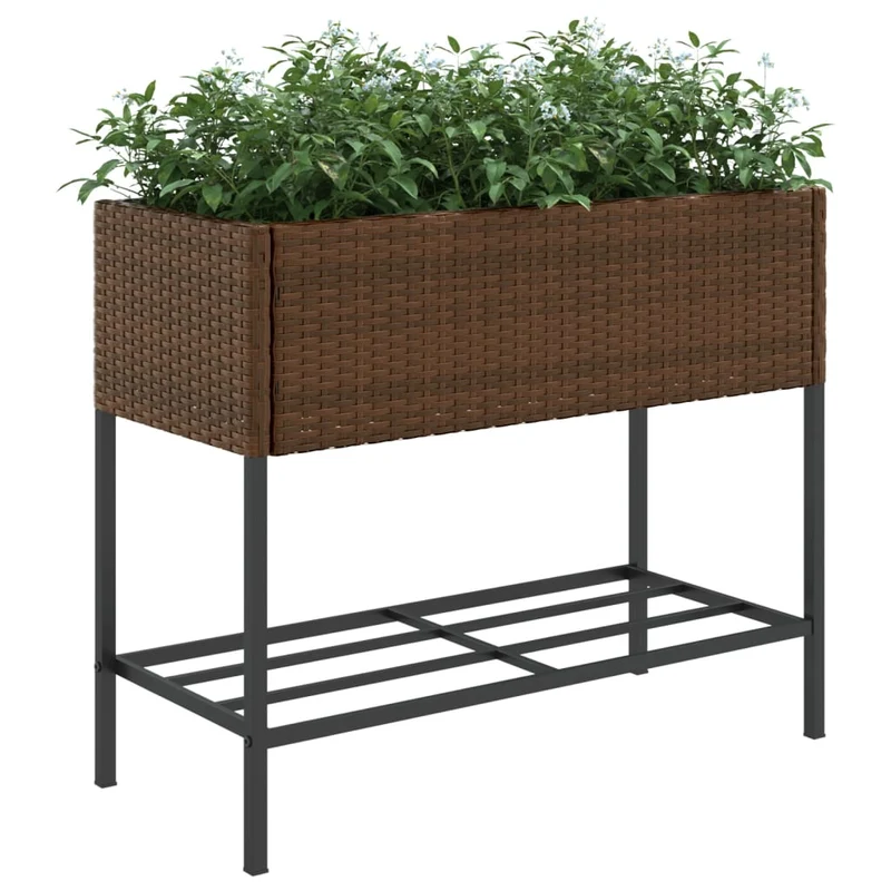 Jardineras Con Estante 2 Uds Ratán Sintético Marrón 90x40x75 Cm