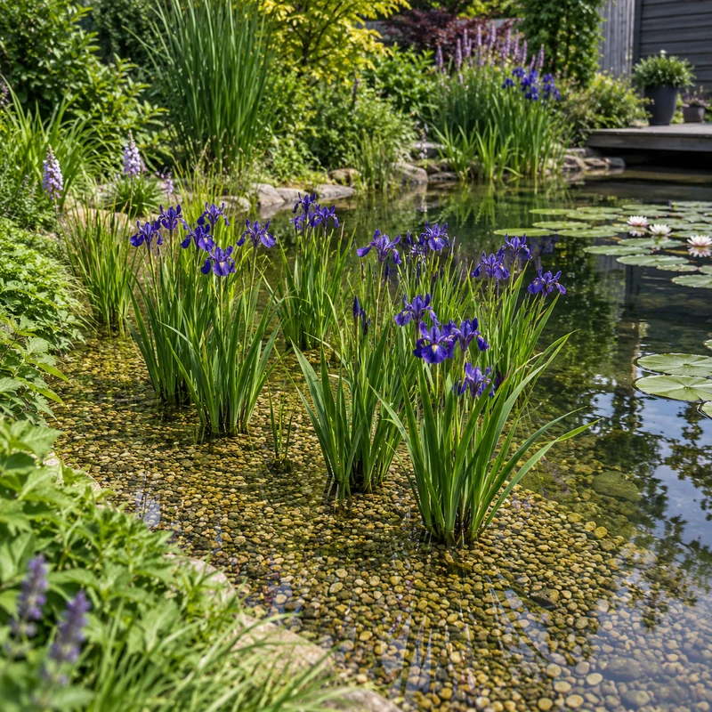 Lirio Azul Iris Kaempferi Planta Estanque - Set 4 Plantas Con Cesta Y Sustrato