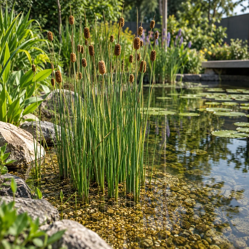 Espadaña Enana Typha Minima Planta Estanque - Set 4 Plantas Con Cesta Sustrato