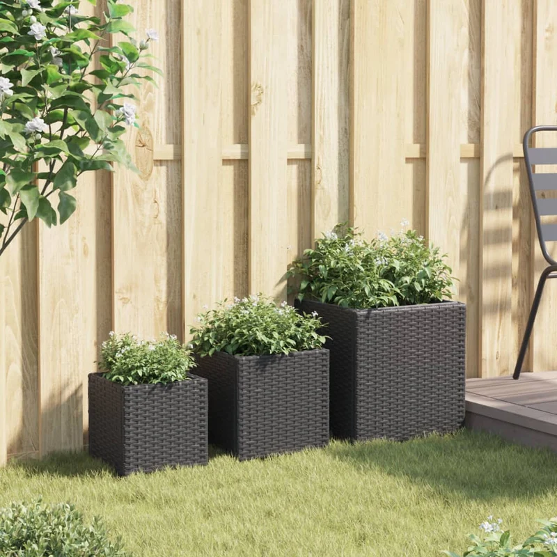 Jardineras 3 Unidades Ratán Sintético Negro