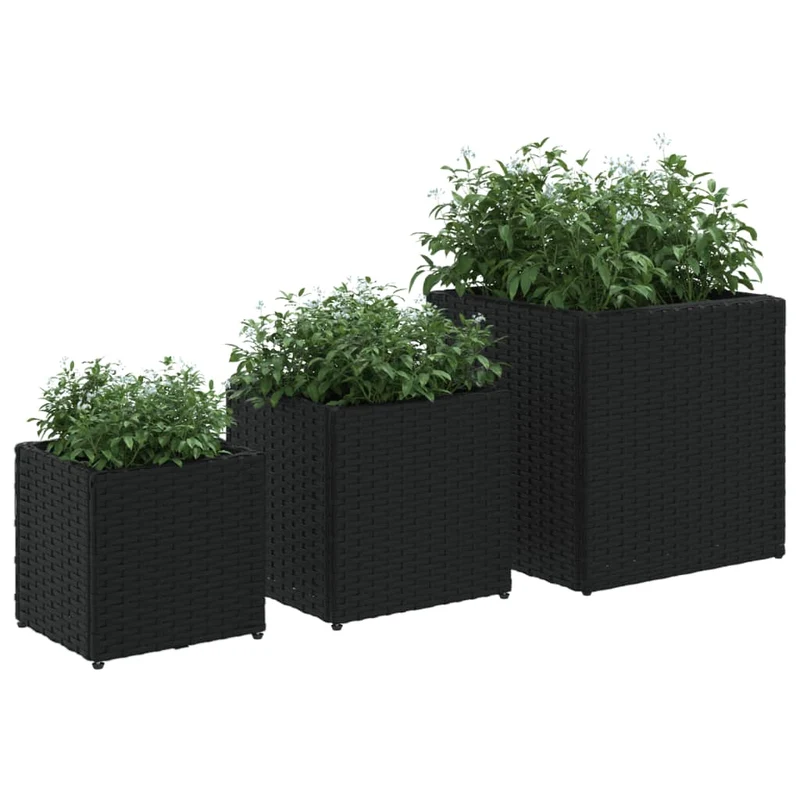 Jardineras 3 Unidades Ratán Sintético Negro