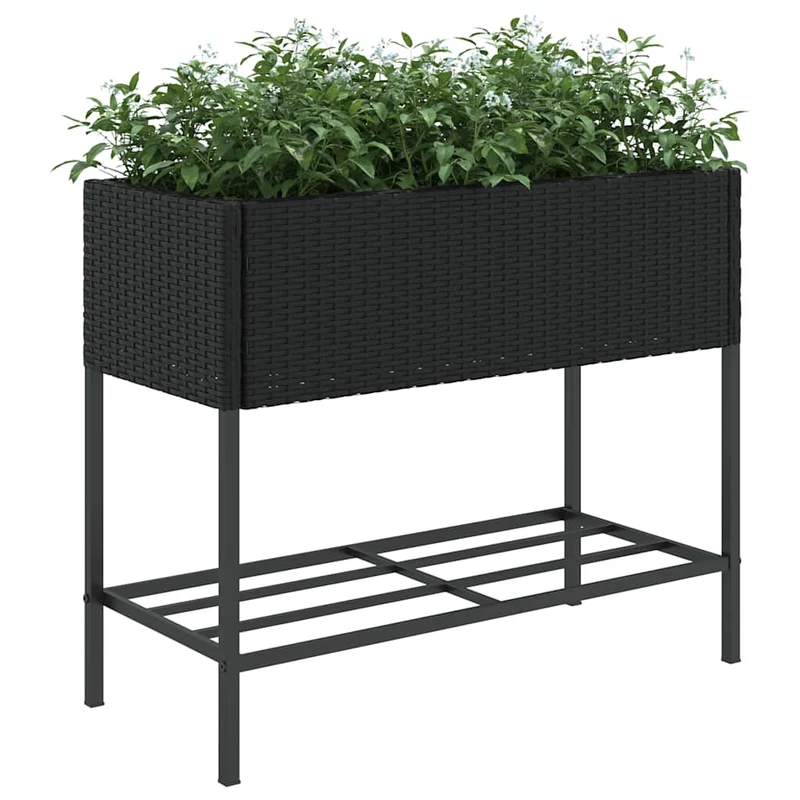 Jardineras Con Estante 2 Uds Ratán Sintético Negro 90x40x75 Cm