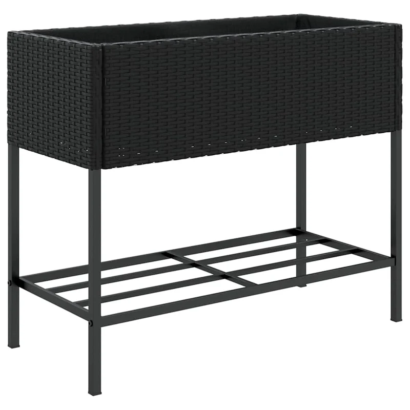 Jardineras Con Estante 2 Uds Ratán Sintético Negro 90x40x75 Cm