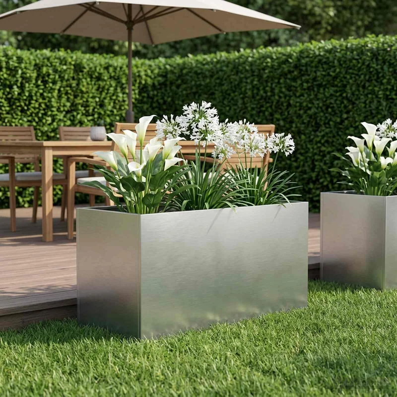 Macetero De Jardín Plateado 80 X 50 X 50 Cm Acero Inoxidable