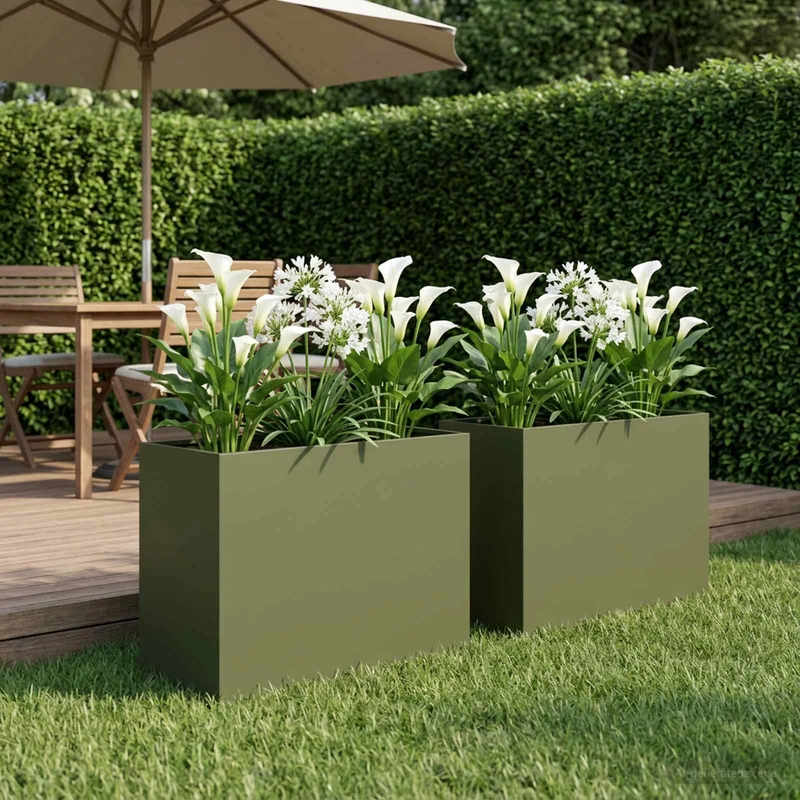 Macetero De Jardín 2 Uds. Verde Oliva 60 X 30 X 40 Cm