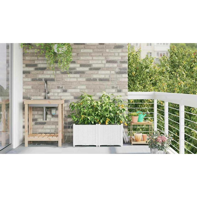 Macetero De Jardín 2 Uds. Blanco 80 X 40 X 37,5 Cm Pp