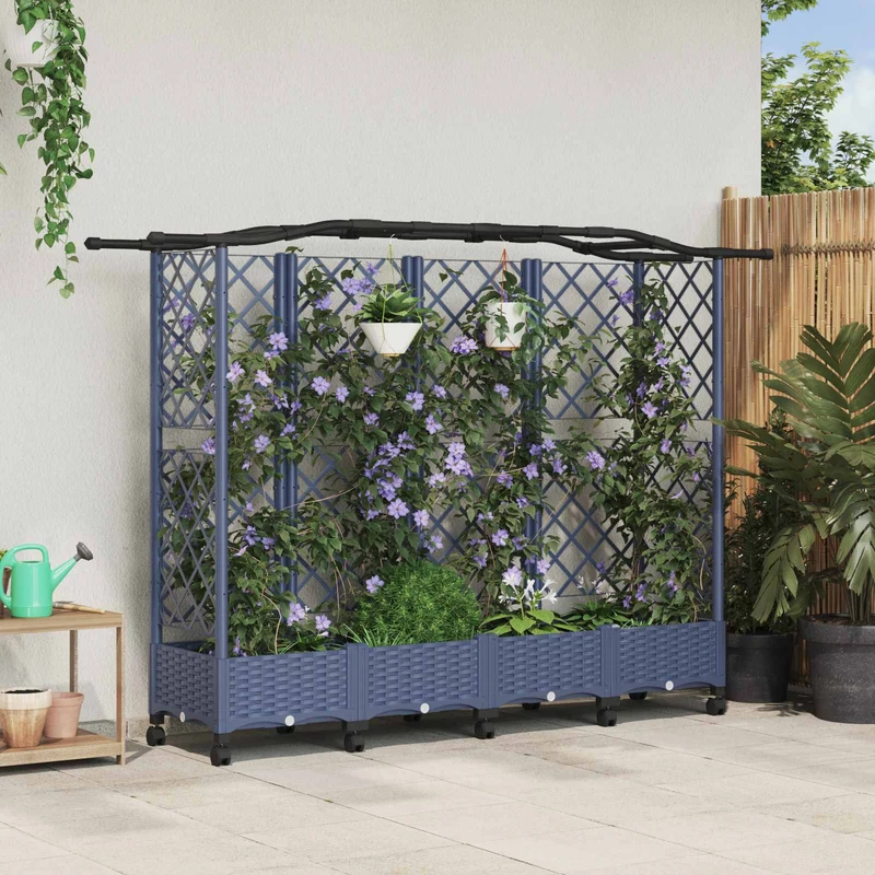Cama Elevada Con Trellis Y Techo Gris 203,5 X 40 X 129 Cm Pp