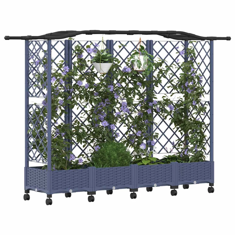 Cama Elevada Con Trellis Y Techo Gris 203,5 X 40 X 129 Cm Pp