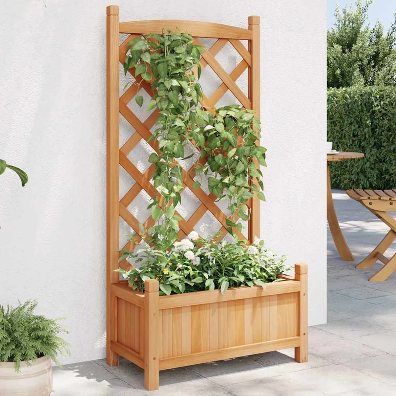 Jardinera Con Enrejado Marrón 55x29,5x110 Cm Madera Maciza De Abeto