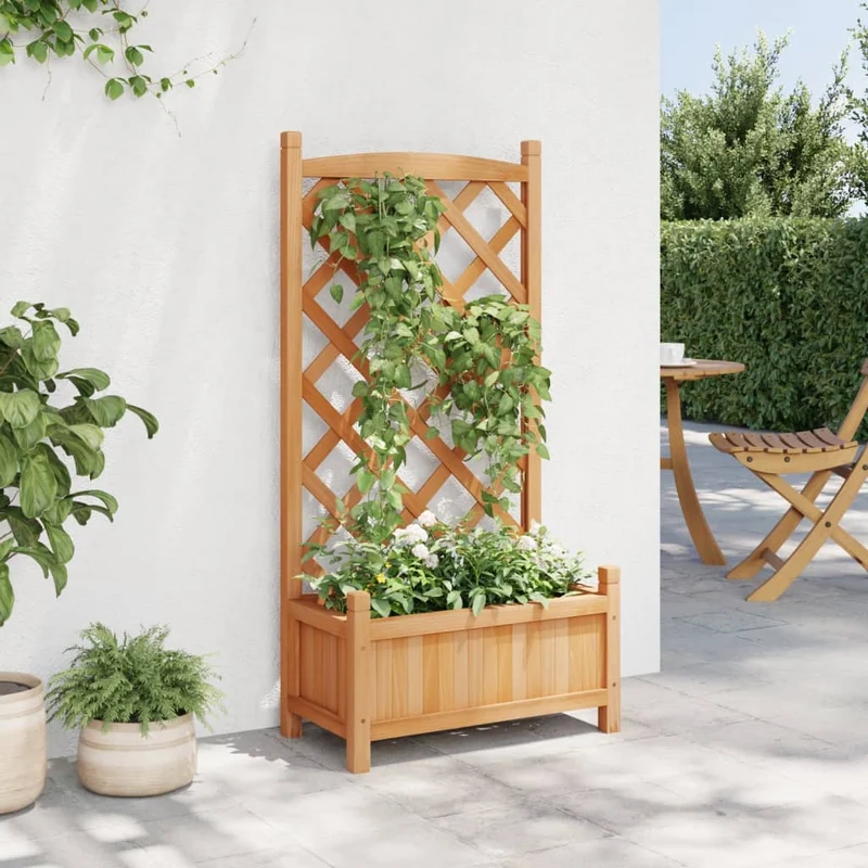 Jardinera Con Enrejado Marrón 55x29,5x110 Cm Madera Maciza De Abeto