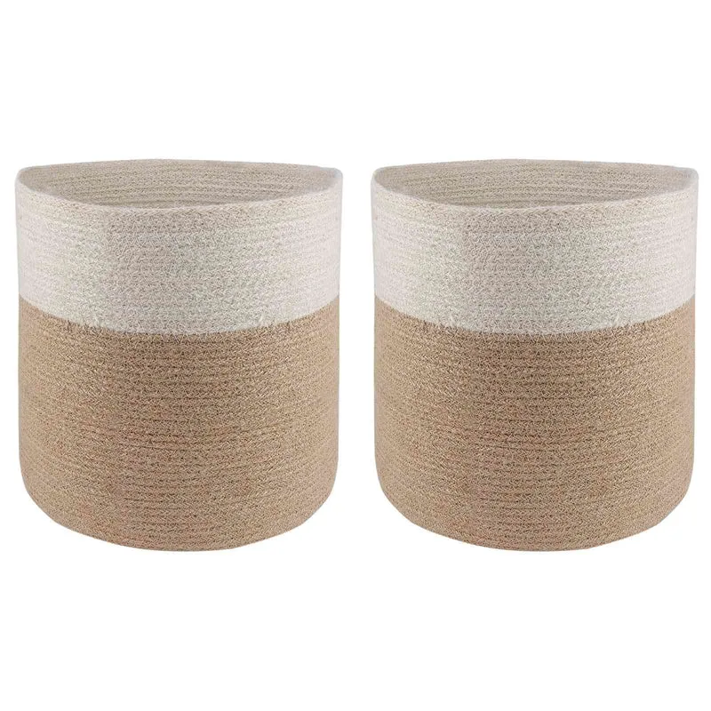 Set De Macetas De Planta 2 Uds. Natural Y Blanco Ø 28 X 28 Cm