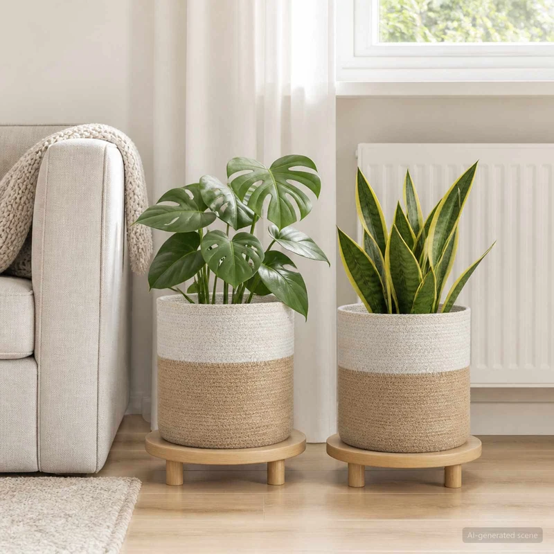 Set De Macetas De Planta 2 Uds. Natural Y Blanco Ø 28 X 28 Cm