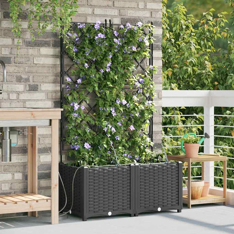 Macetero De Jardín 2 Uds. Negro 80 X 40 X 142 Cm Pp