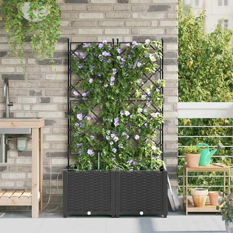Macetero De Jardín 2 Uds. Negro 80 X 40 X 142 Cm Pp