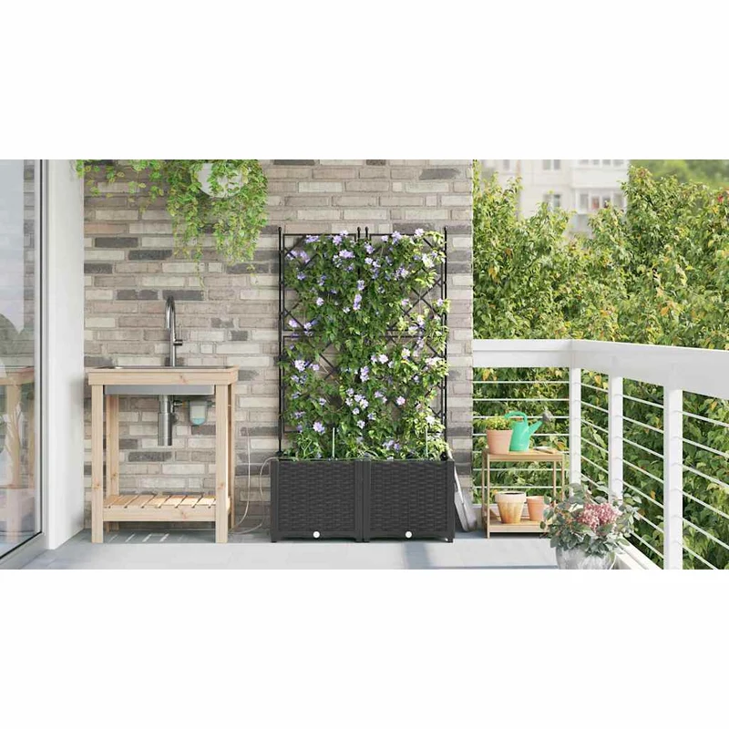 Macetero De Jardín 2 Uds. Negro 80 X 40 X 142 Cm Pp