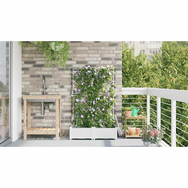 Macetero De Jardín 2 Uds. Blanco 80 X 40 X 126 Cm Pp