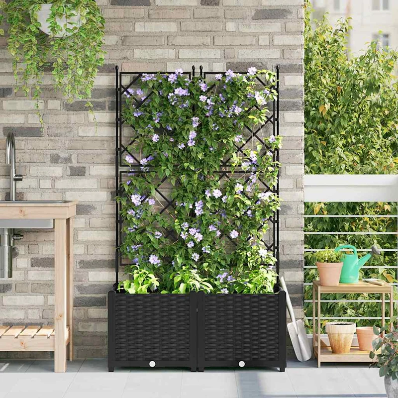 Macetero De Jardín 2 Uds. Negro 80 X 40 X 143 Cm Pp
