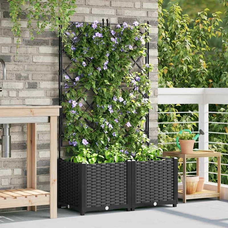 Macetero De Jardín 2 Uds. Negro 80 X 40 X 143 Cm Pp
