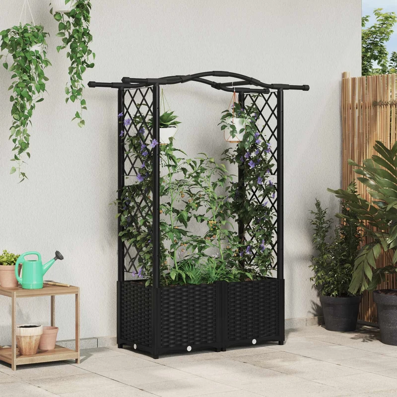 Cama Elevada Con Trellis Y Techo Negro 125 X 40 X 138 Cm Pp