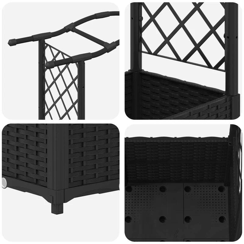 Cama Elevada Con Trellis Y Techo Negro 125 X 40 X 138 Cm Pp