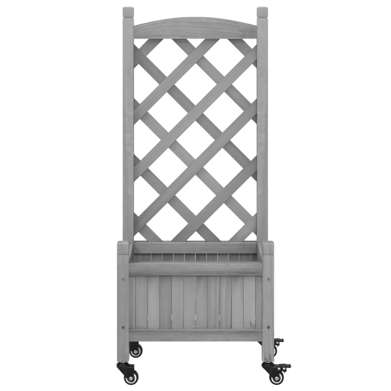 Jardinera Con Enrejado Y Ruedas Madera Maciza De Abeto Gris