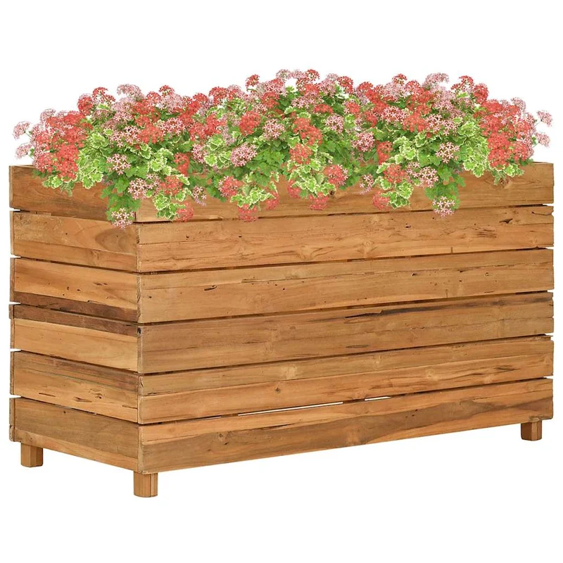 Arriate Elevado Madera De Teca Reciclada Y Acero 100x40x55 Cm