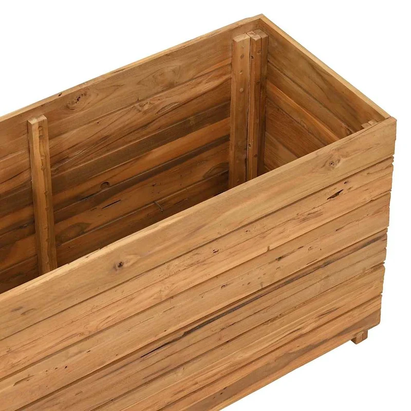 Arriate Elevado Madera De Teca Reciclada Y Acero 100x40x55 Cm
