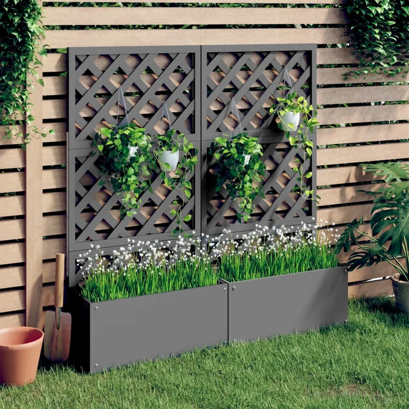Jardineras Con Enrejado 2 Unidades Wpc Gris 65x33x135 Cm