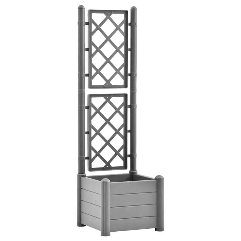Jardinera Con Enrejado Pp Gris Piedra 43x43x142 Cm