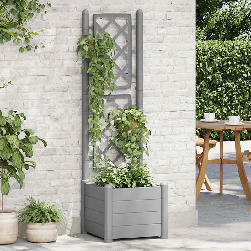 Jardinera Con Enrejado Pp Gris Piedra 43x43x142 Cm