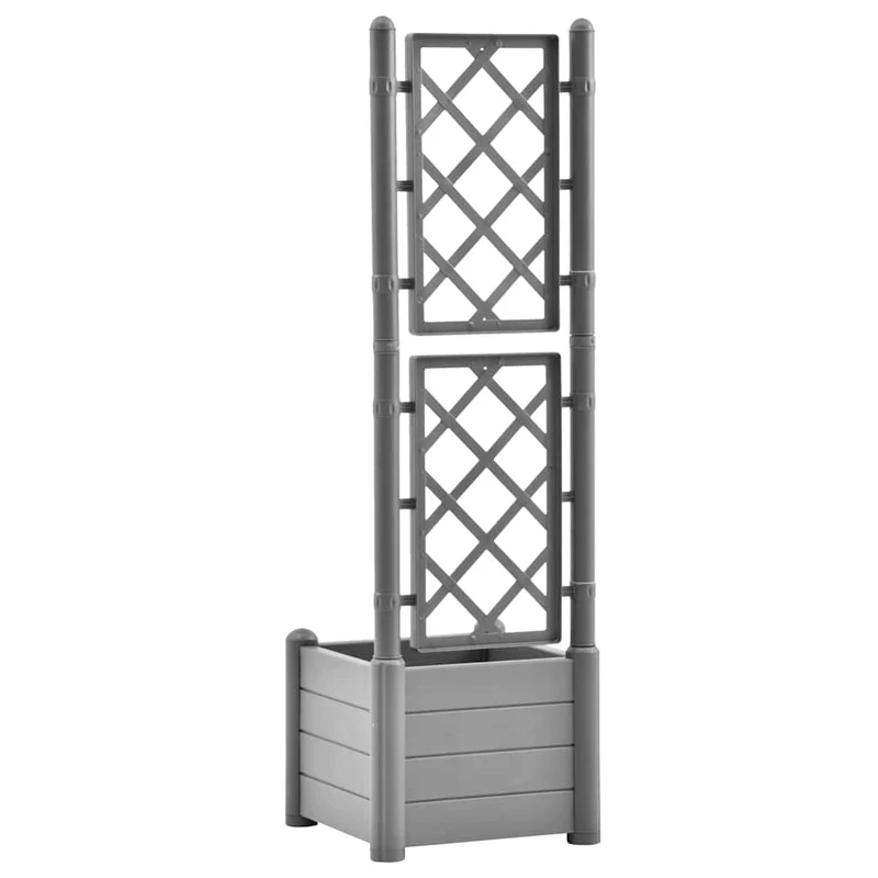 Jardinera Con Enrejado Pp Gris Piedra 43x43x142 Cm