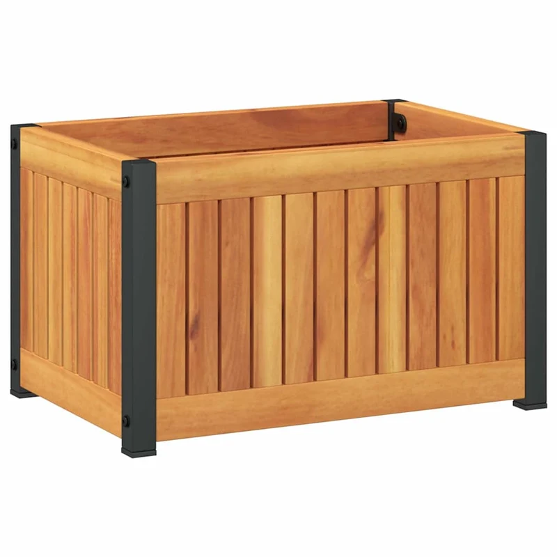 Jardinera De Madera Maciza De Acacia Y Acero 45x30x27,5 Cm