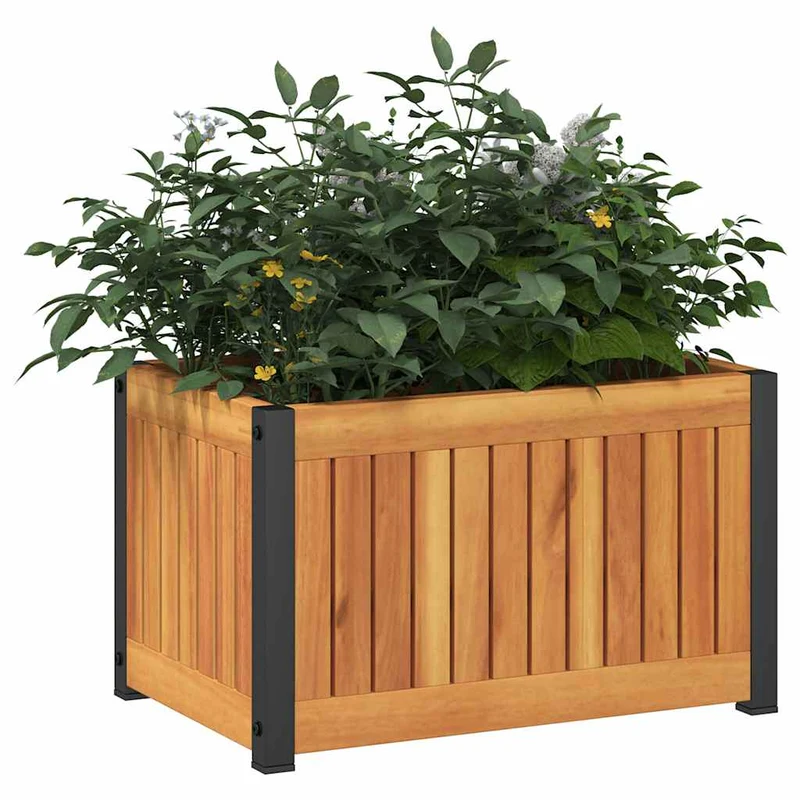 Jardinera De Madera Maciza De Acacia Y Acero 45x30x27,5 Cm