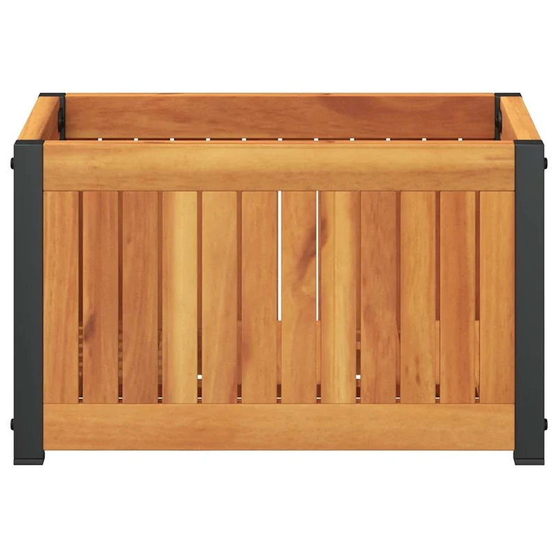 Jardinera De Madera Maciza De Acacia Y Acero 45x30x27,5 Cm