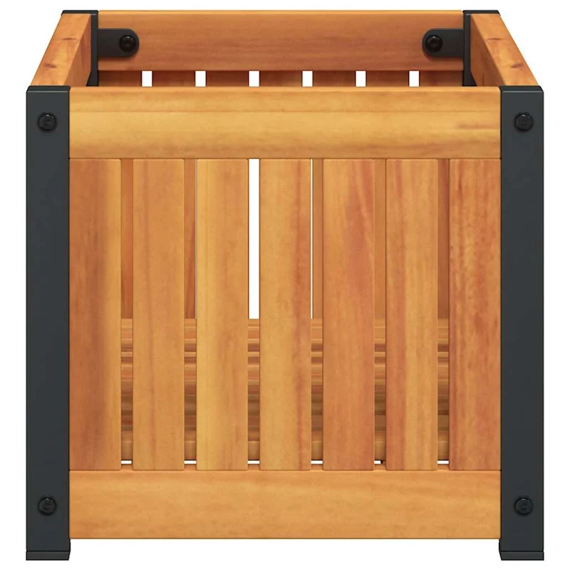 Jardinera De Madera Maciza De Acacia Y Acero 45x30x27,5 Cm